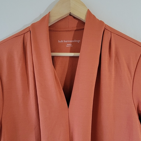 Soft Surroundings Women's Orange Jersey Knit Blouse Sz M V-neck Long Sleeve Fall - Picture 3 of 10